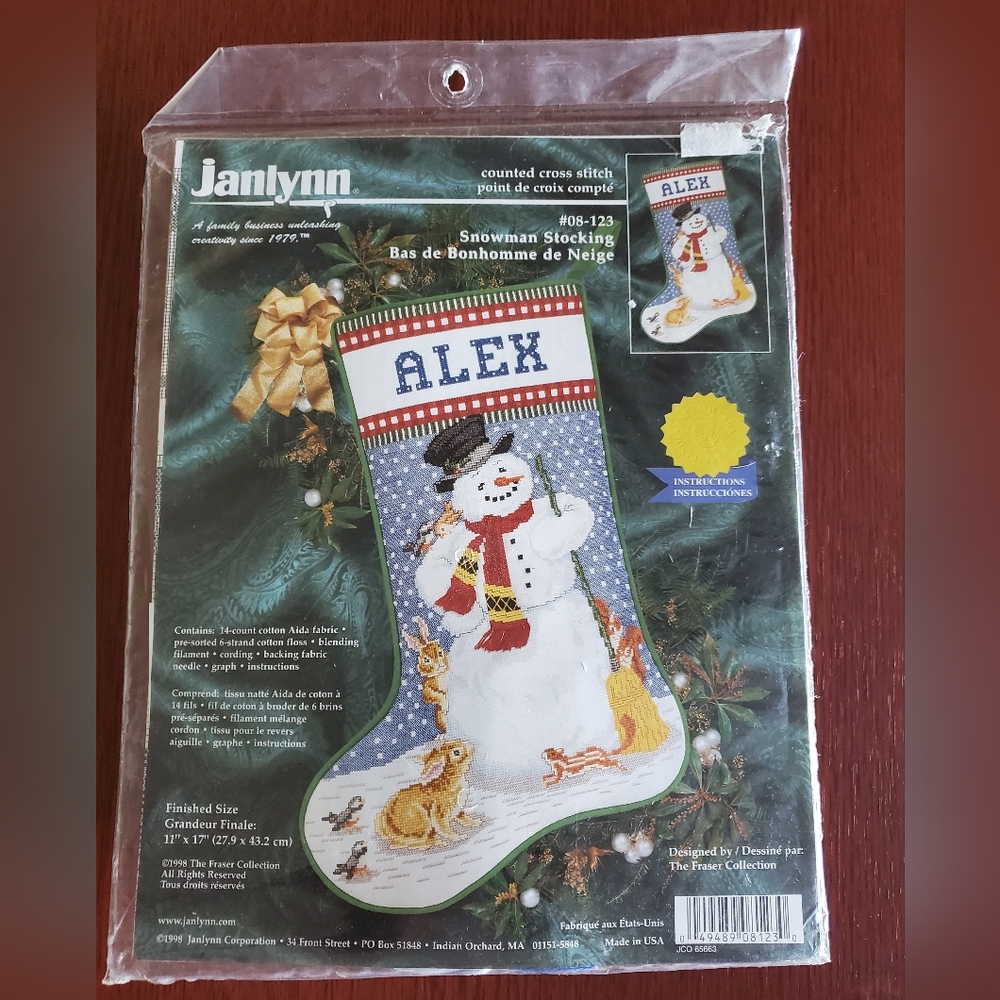 Janlynn "Snowman Stocking" Counted Cross Stitch #08-123 New In Package
